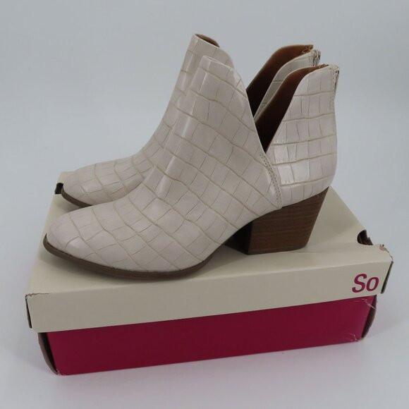 SO Womens 8 BARB Bone Croco Faux Leather Cut Out Ankle Booties Boots NEW in Box - Picture 9 of 12